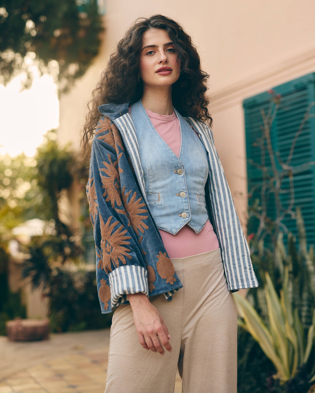 Indigara Denim Blue Velvet Suzani Jacket