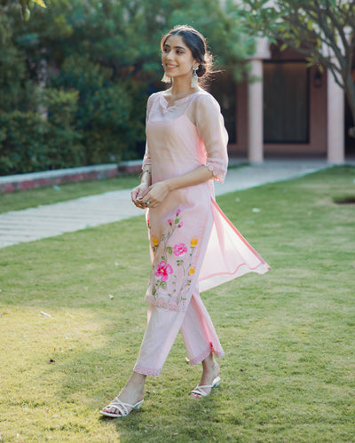 Shitij Pink Handpainted Doria Kurta Set