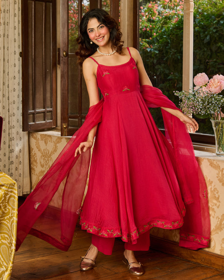 Bunny Pink Embroidered Chanderi Suit Set