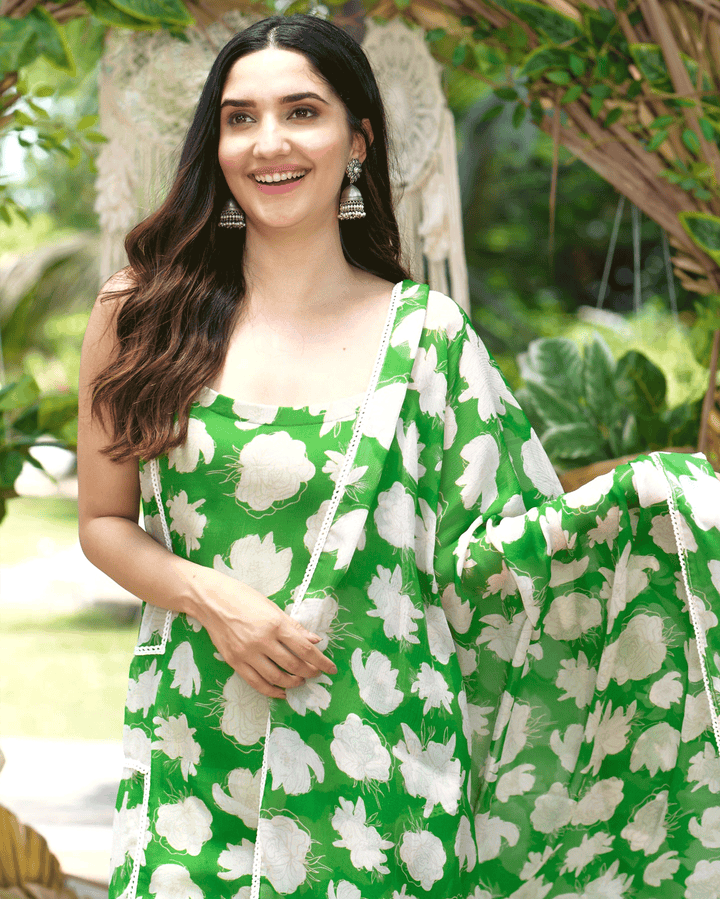 Drisana Green Printed Chiffon Suit Set