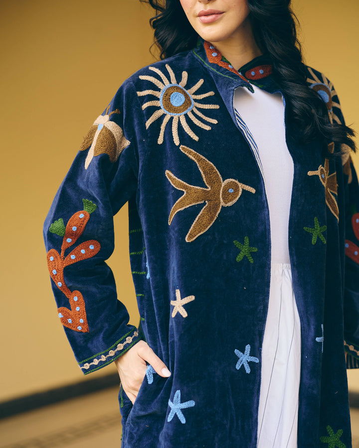 Celestine Navy Velvet Suzani Jacket