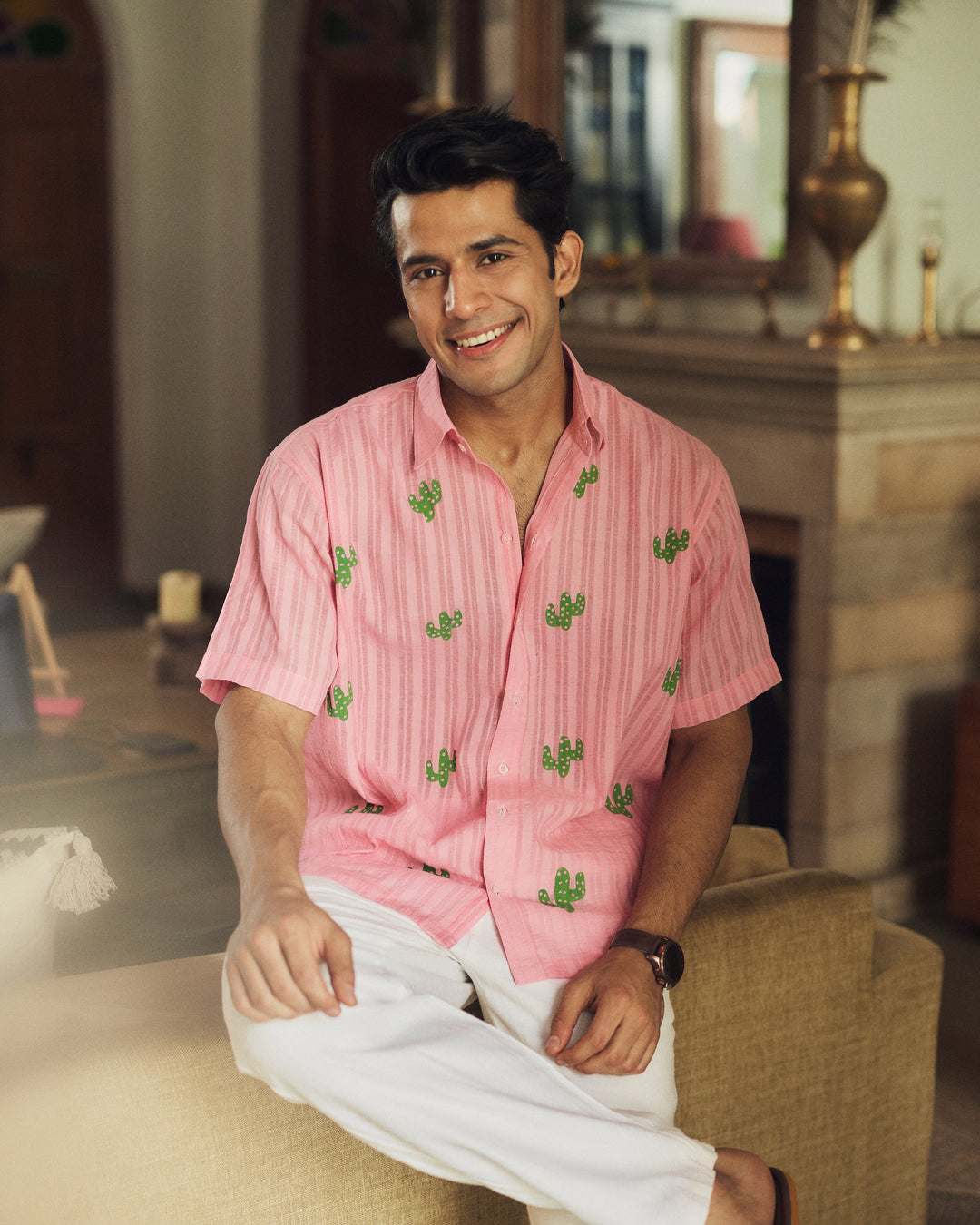 Priyank Pink Cotton Dobby Handpainted Shirt
