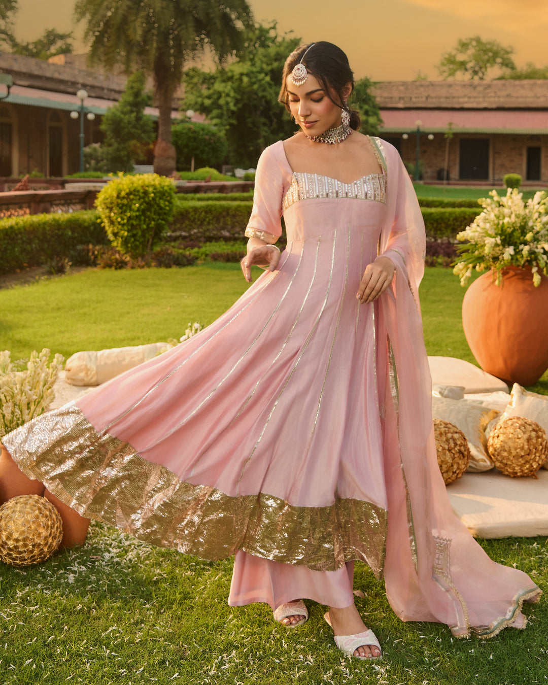 Jyotira Light Pink Embroidered Chanderi Suit Set
