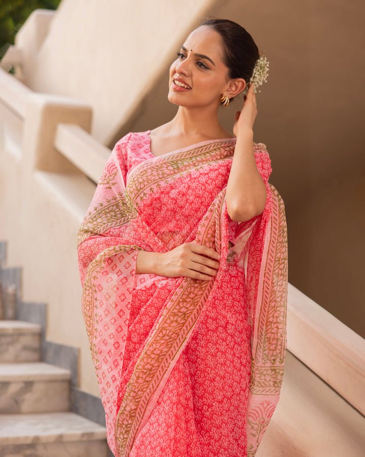 Jaal Pink Doria Printed Saree