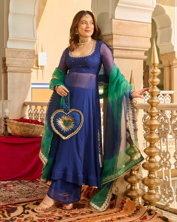 Sonata Blue Solid Georgette Suit Set