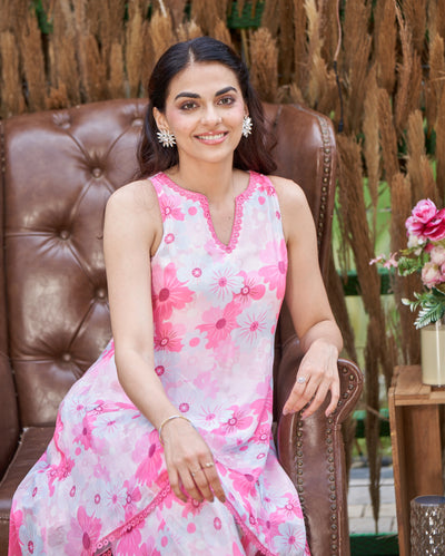 Blossam Pink Printed Silk Coord Set 