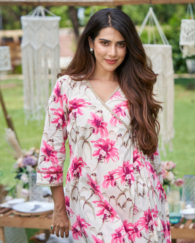 Aashvi White Printed Cotton Kurta Set