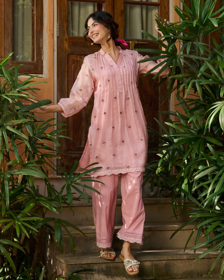 Jade Light Pink Embroidered Doria Kurta Set