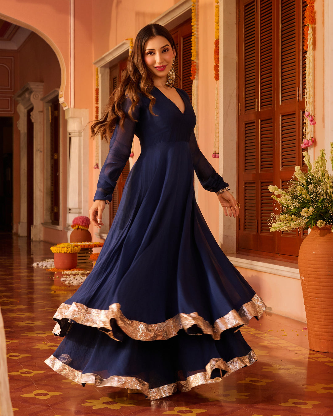 Jyotika Blue Embroidered Chanderi Suit Set