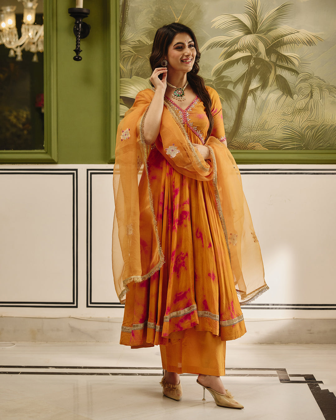 Sapna Orange Pink Tie Dye Muslin Suit Set