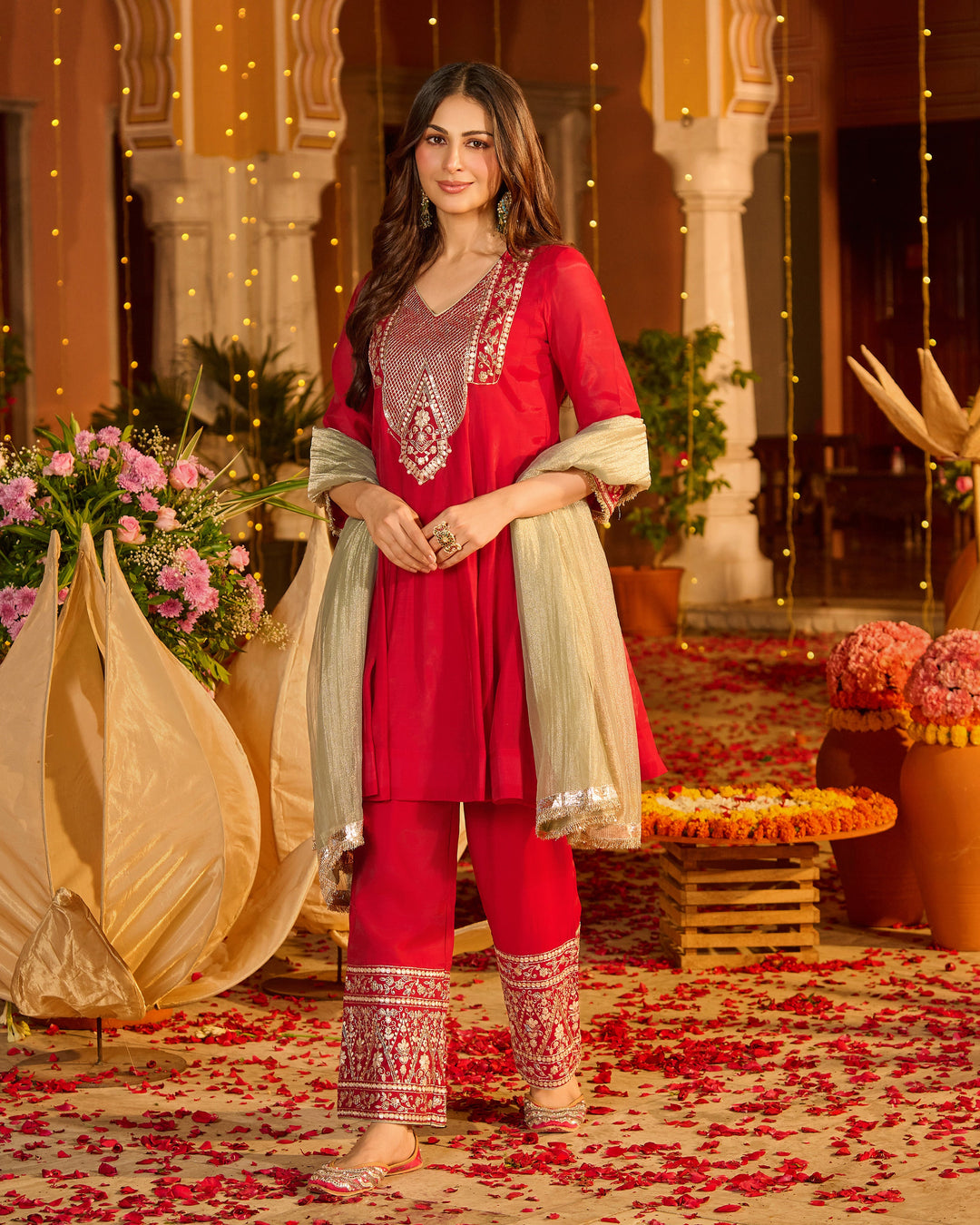 Shreya Magenta Embroidered Chanderi Suit Set
