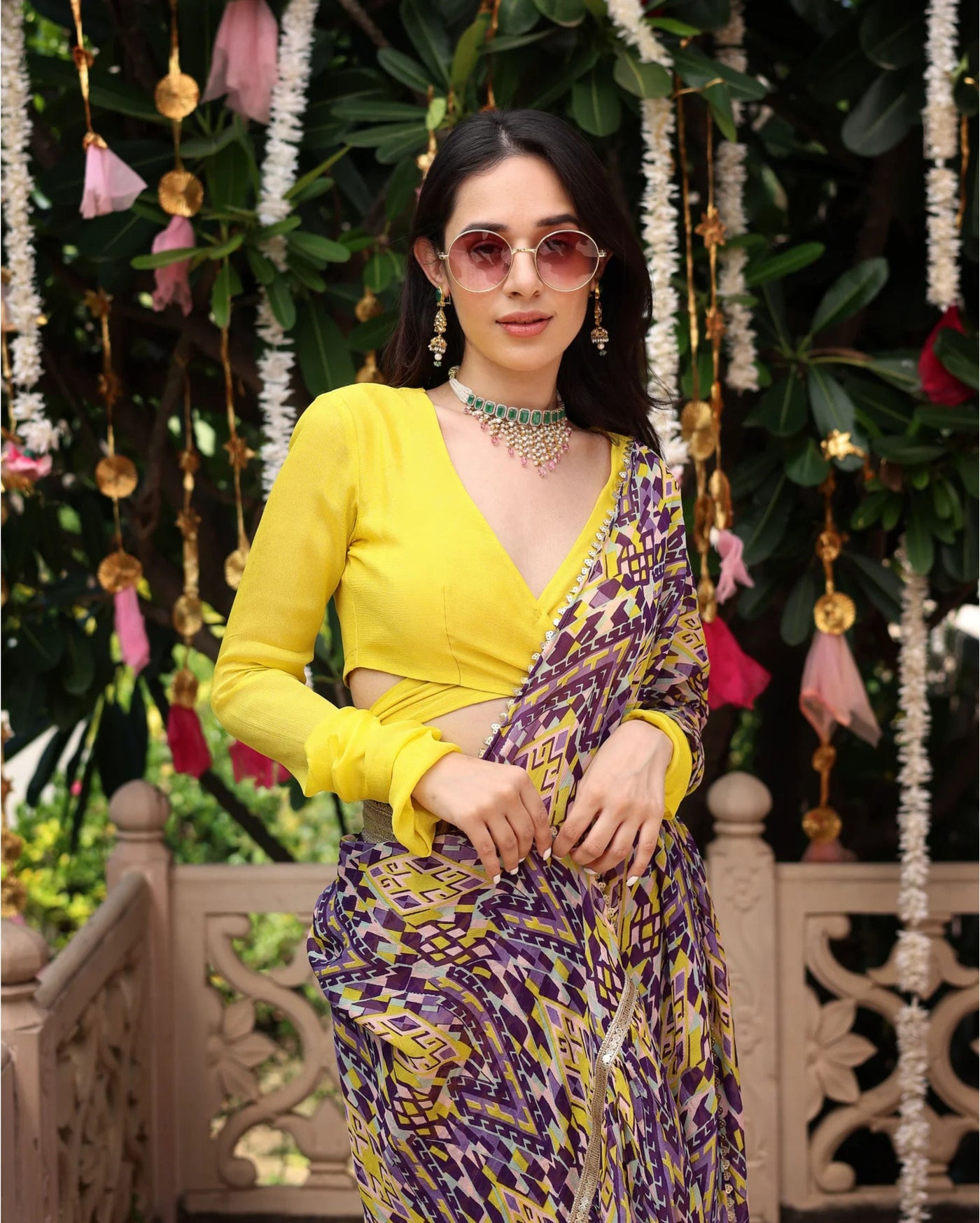 Yellow Satin Wrap Around Blouse