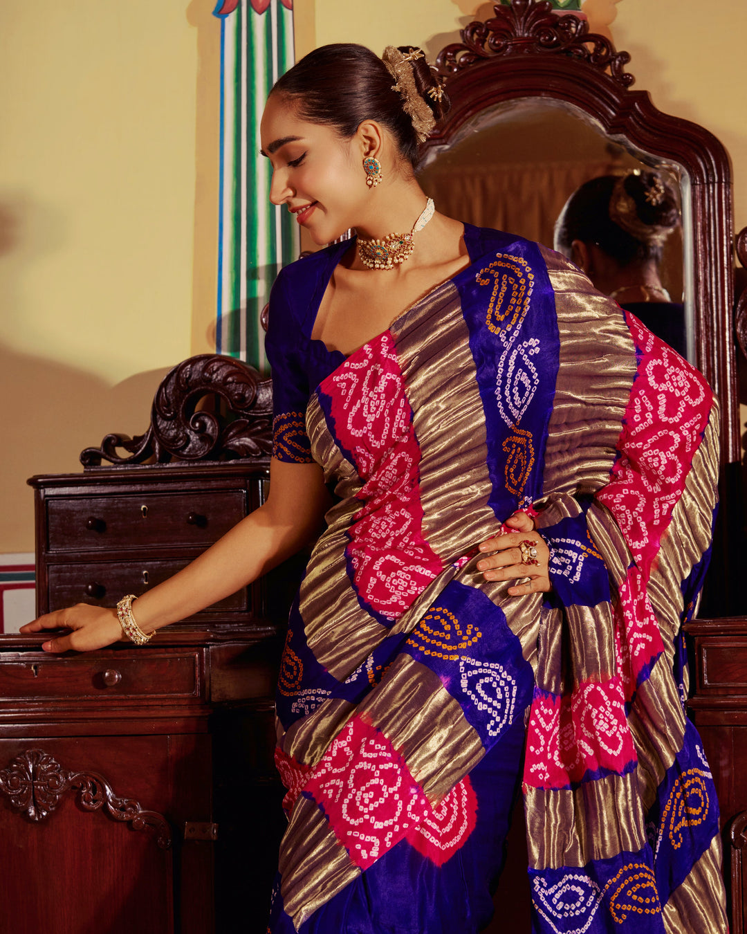 Jalika Purple Bandhej Silk Saree