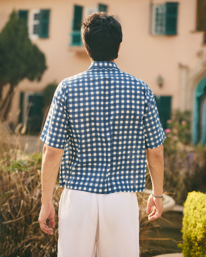 Tav Blue Cotton Checks Printed Shirt