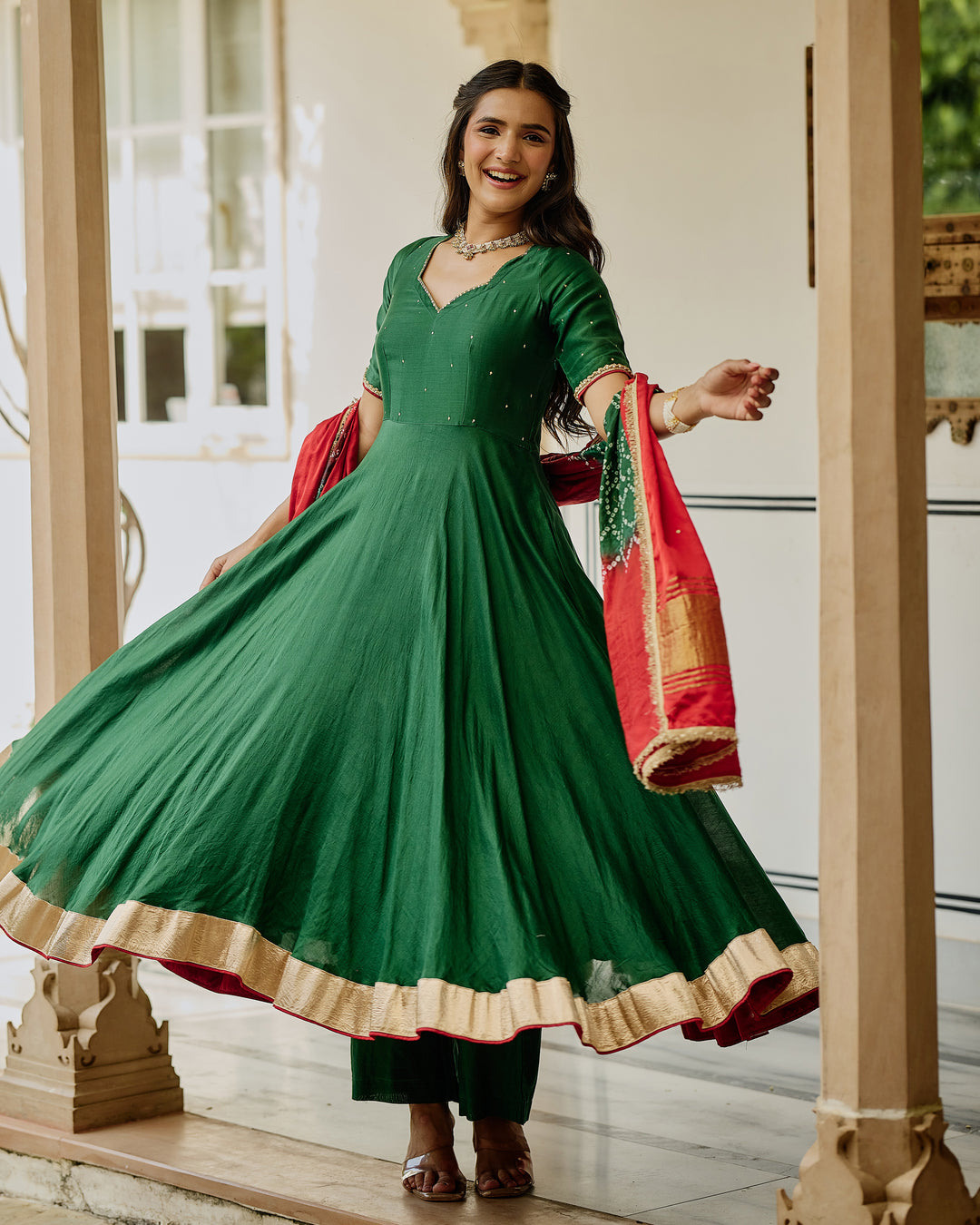 Soma Green Embroidered Chanderi Suit Set