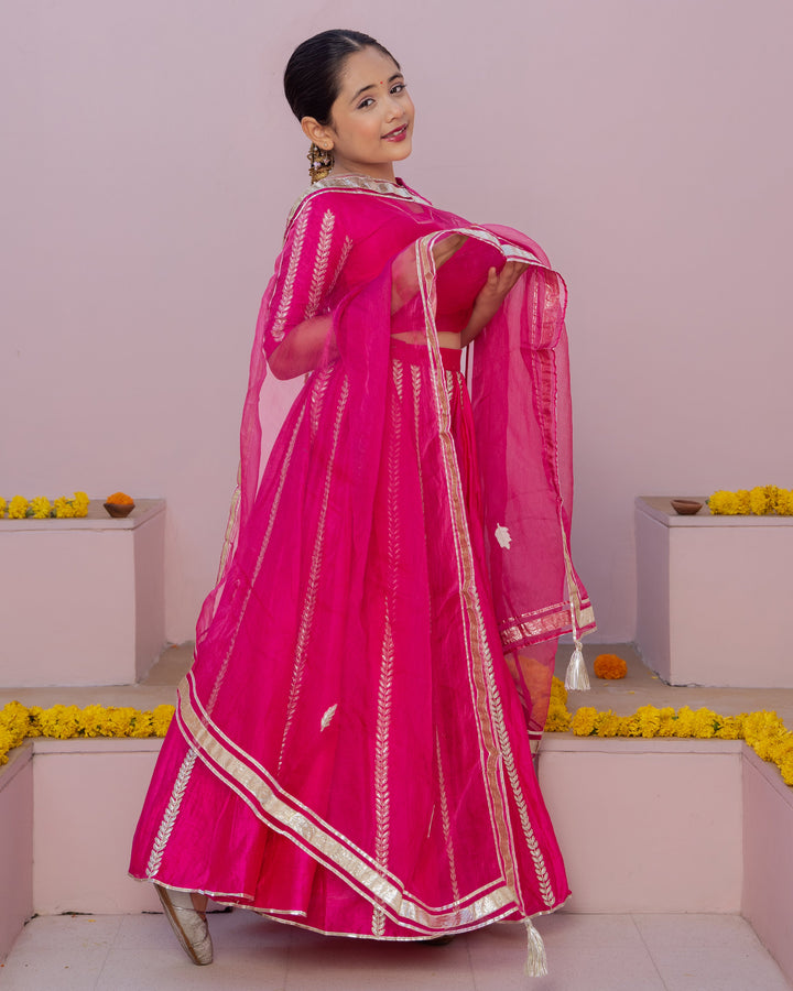 Ruh Magenta Solid Chanderi Lehenga Set