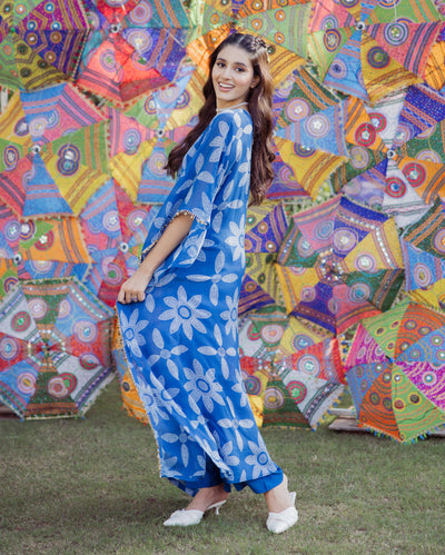 Diksha Blue Bandhani Chinon Kurta Set