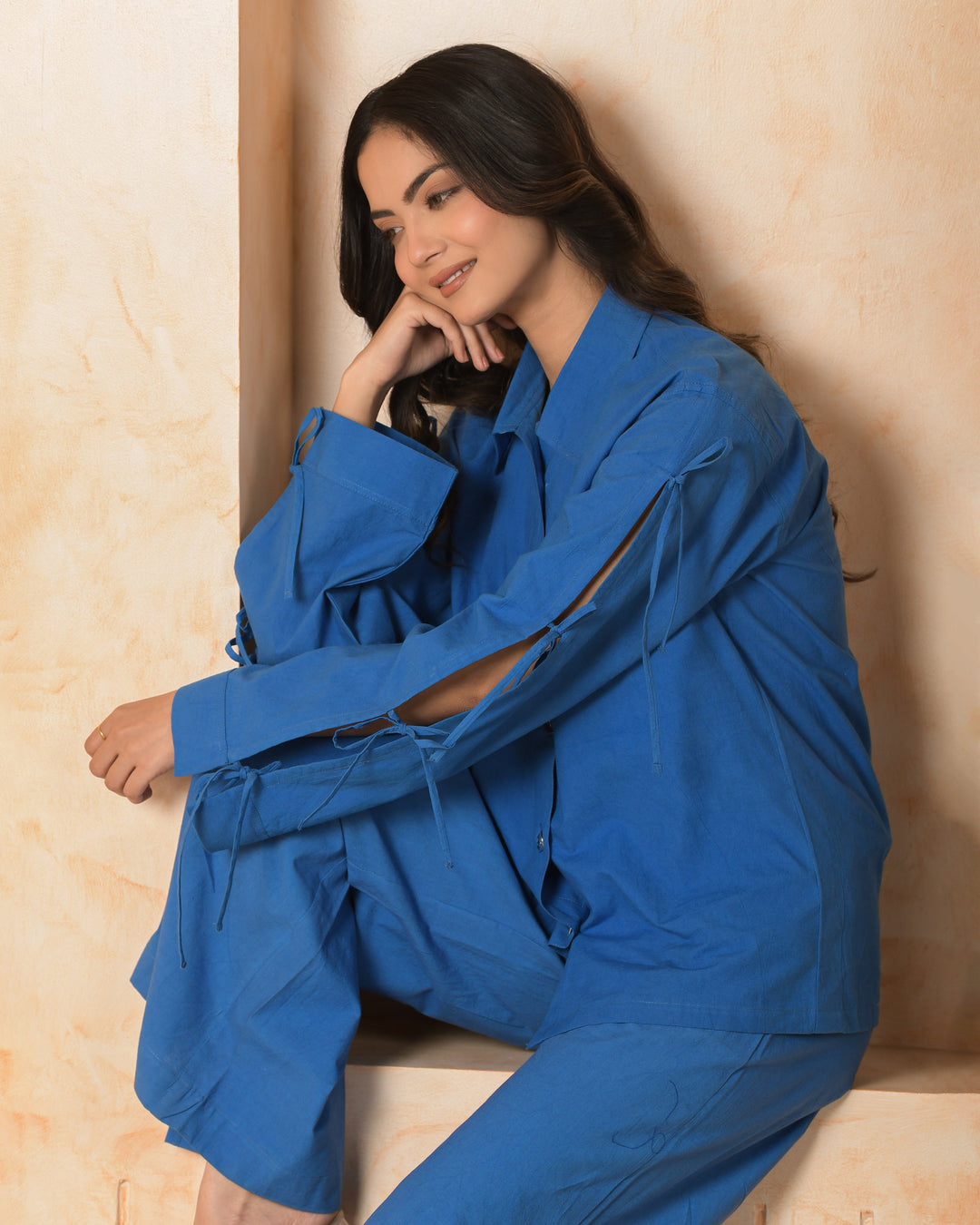 Garnet Blue Solid Cotton Coord Set