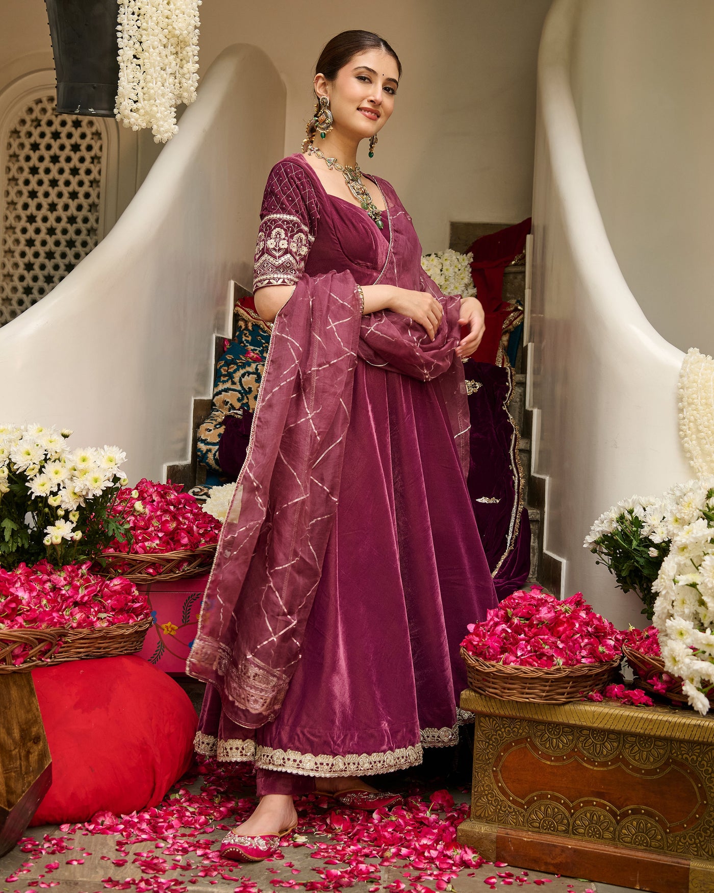 Terri Mauve Embroidered Velvet Suit Set