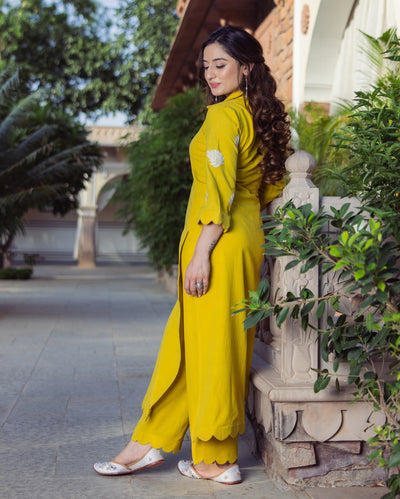 Nova Lime Green Embroidered Flex Kurta Set