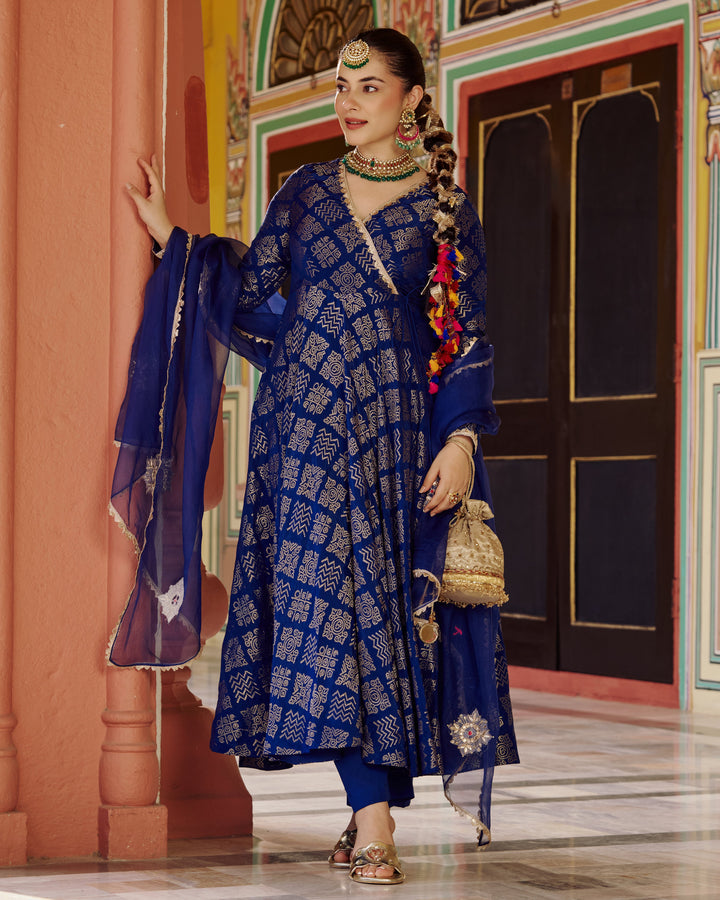 Vastra Blue Jacquard Suit Set