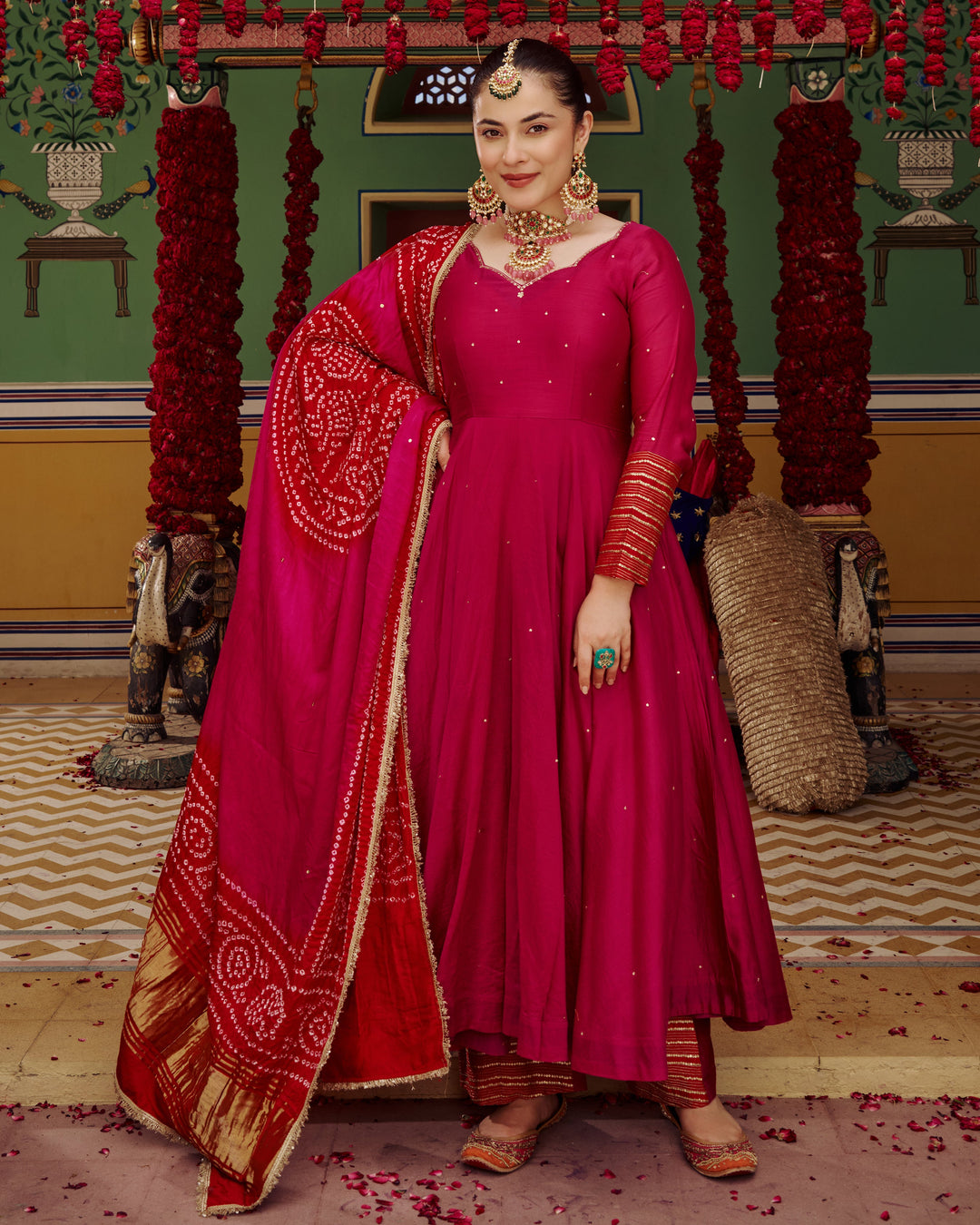 Shagun Pink Embroidered Chanderi Suit Set
