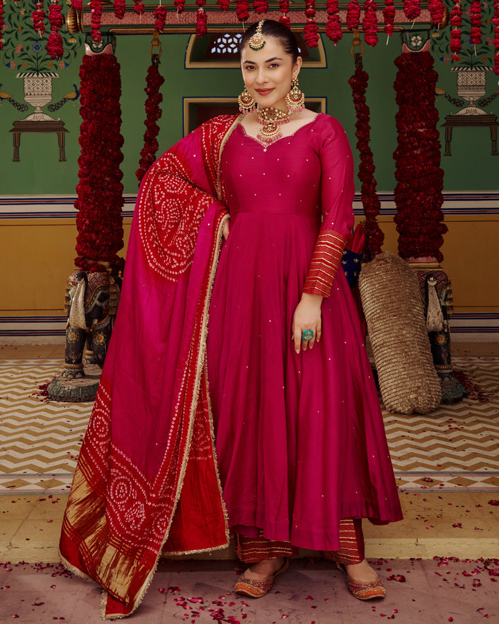 Shagun Pink Embroidered Chanderi Suit Set