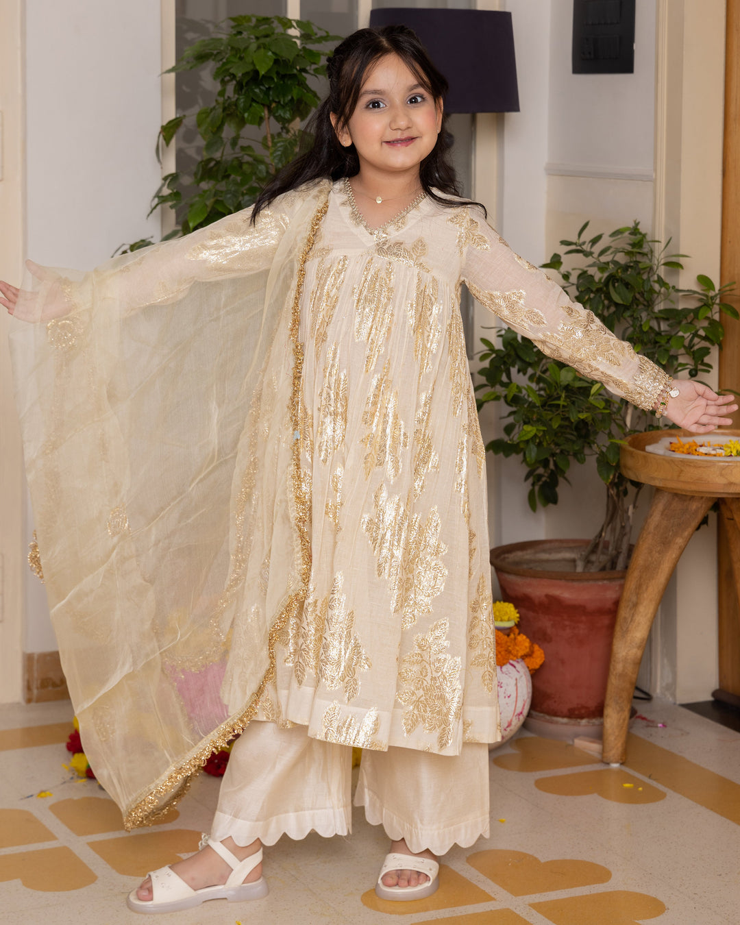 Coco Cream Solid Jacquard Suit Set