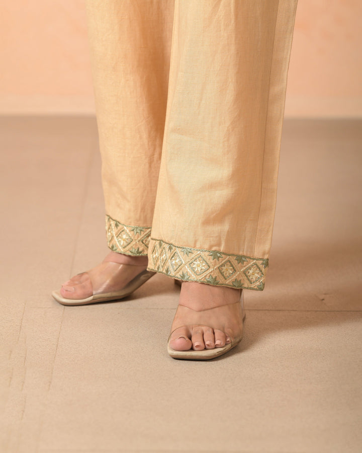 Alara Yellow Beige Flex Embroidered Straight Pants