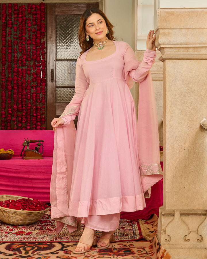 Magnolia Light Pink Solid Chanderi Suit Set