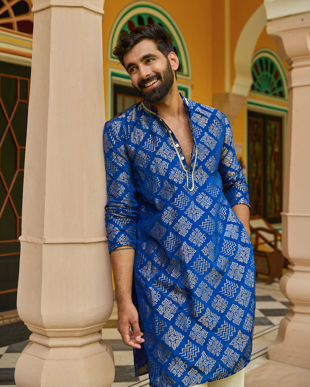 Shaan Blue Jacquard Kurta
