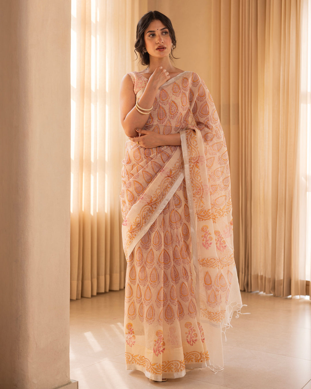 Mishri Cream Doria Printed Saree