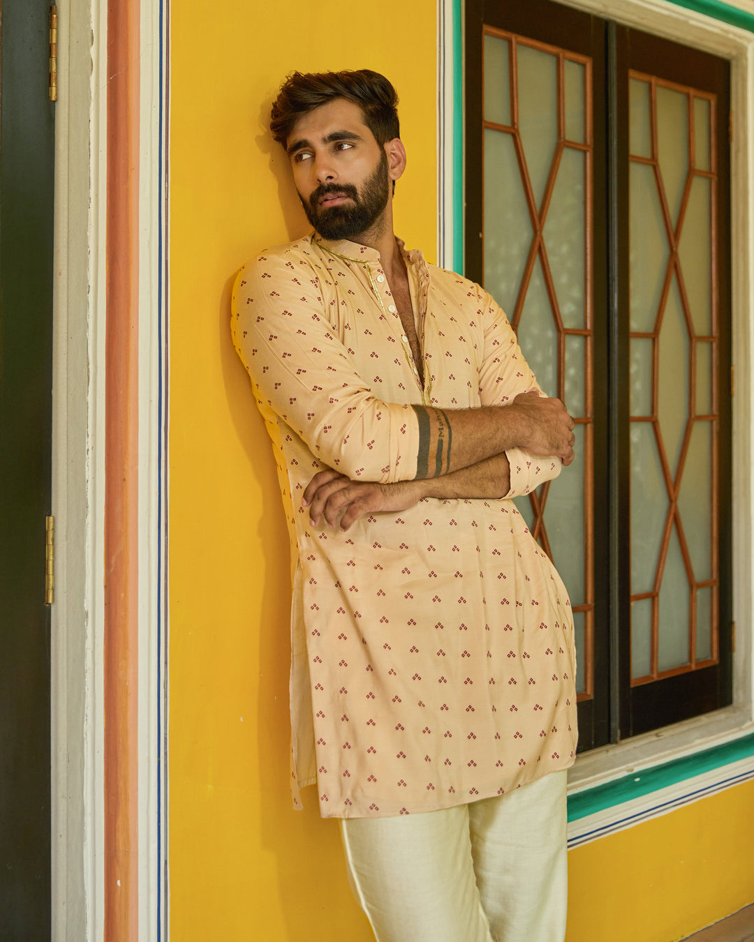 Hari Beige Bandhani Chanderi Kurta