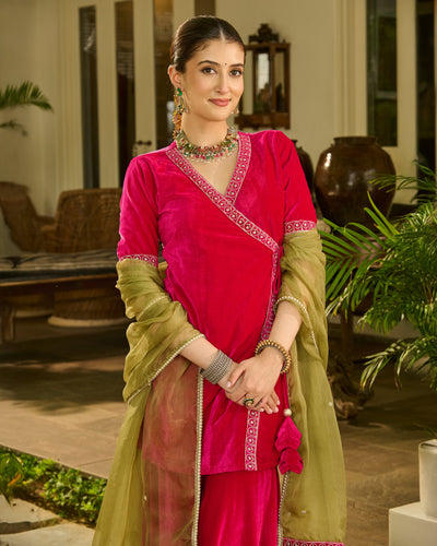 Lakshya Pink Embroidered Velvet Sharara Set