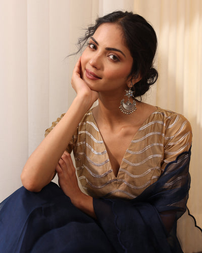 Yogini Beige Chanderi Embroidered Blouse