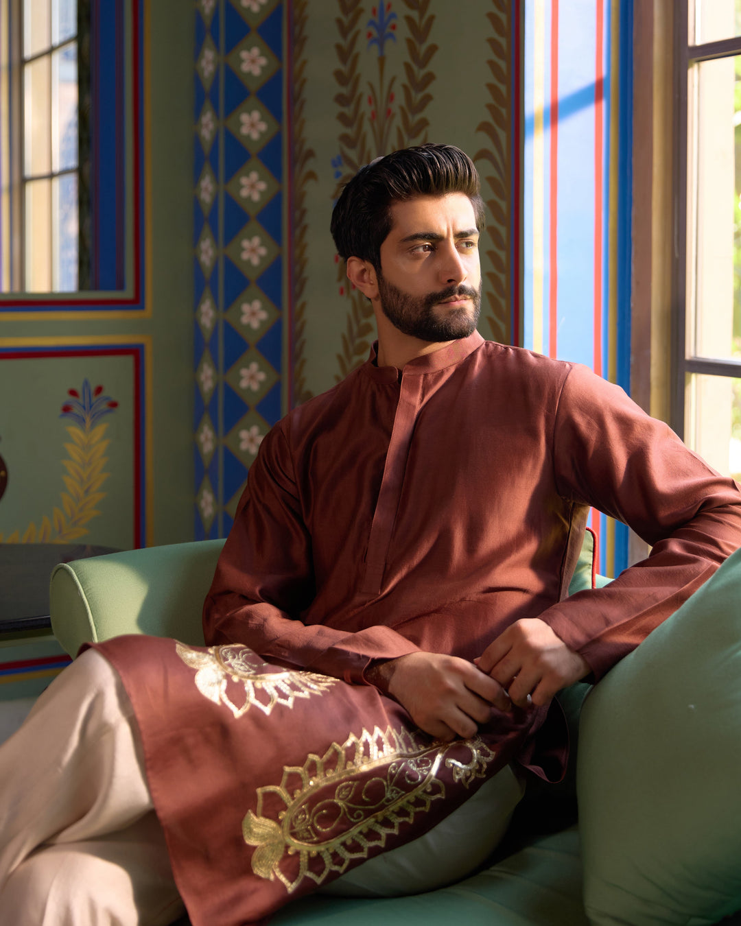 Shridhar Brown Chanderi Embroidered Kurta