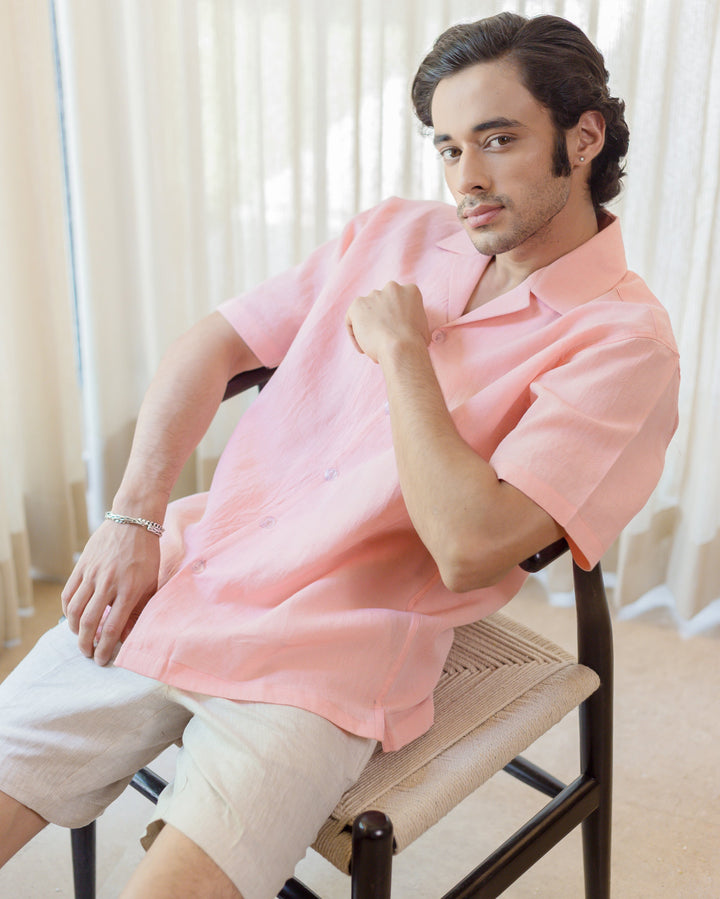 Zevic Almond Peach Cotton Flex Solid Shirt