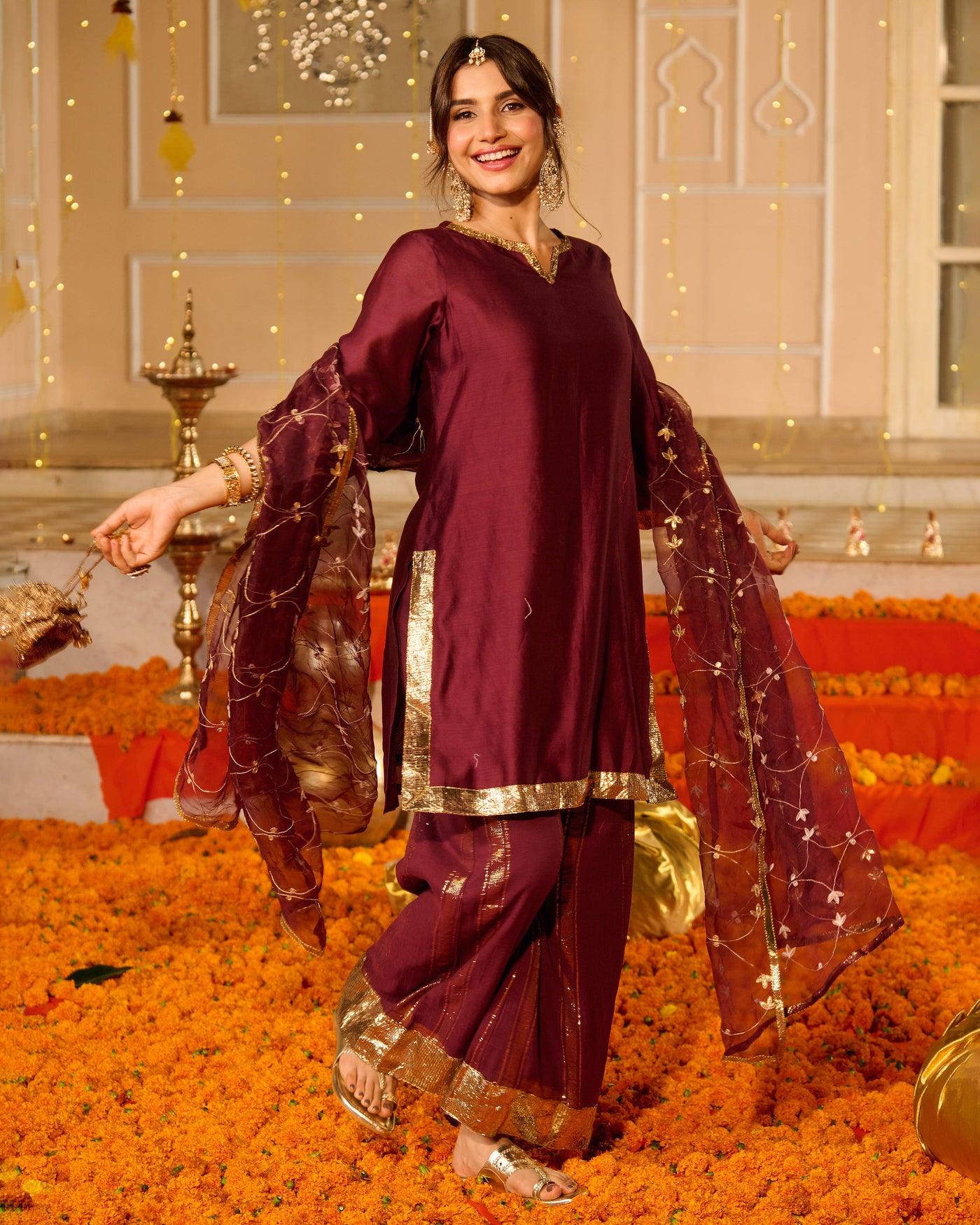 Smita Plum Solid Chanderi Suit Set