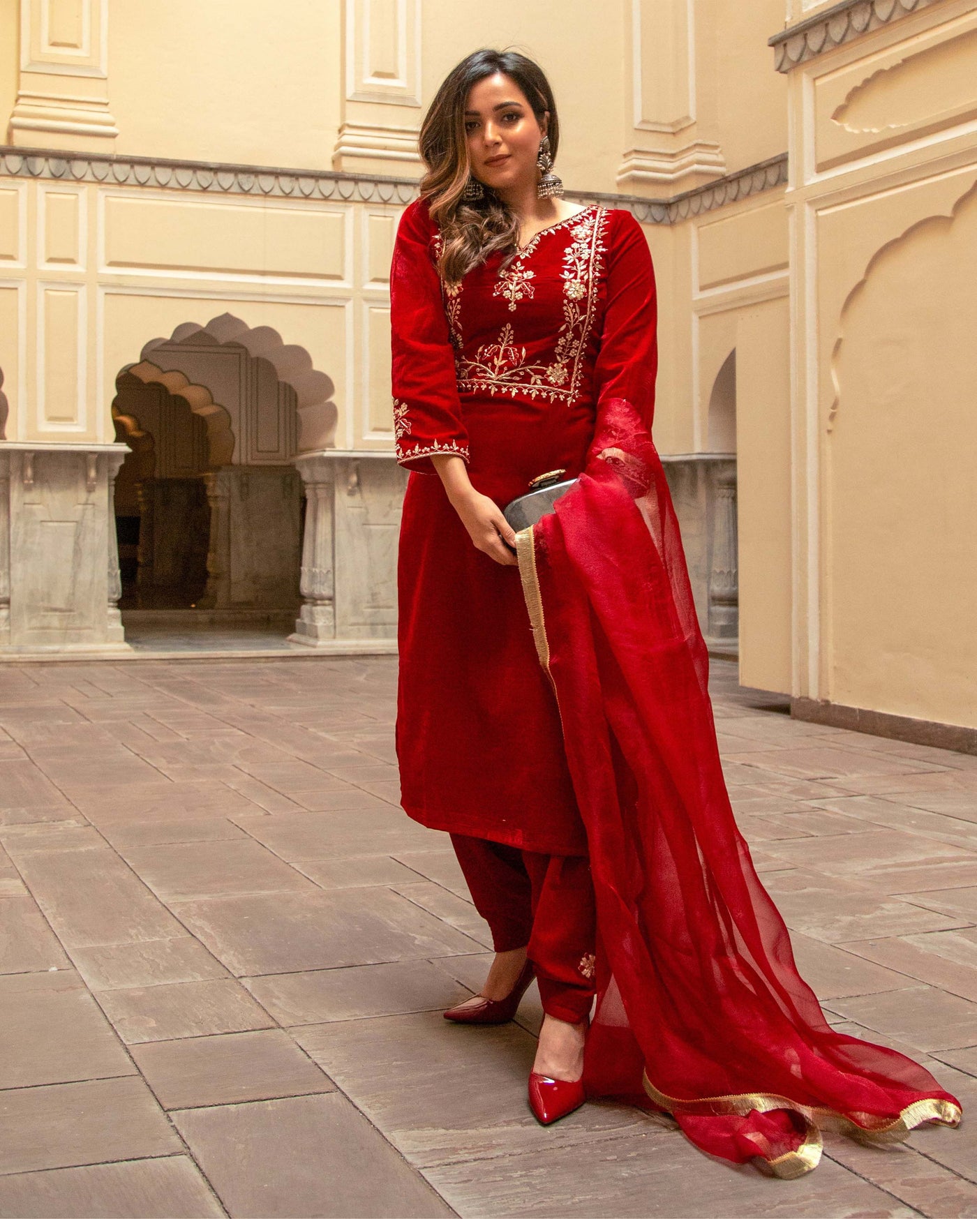 Velet Rythm Buy Red Rythm Velvet Handcrafted Suit Set online in India at Best Price ...