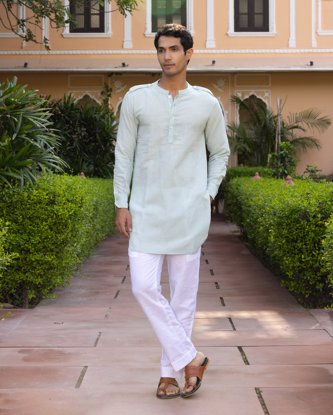 Pranay Pastel Blue Solid Cotton Flex Kurta