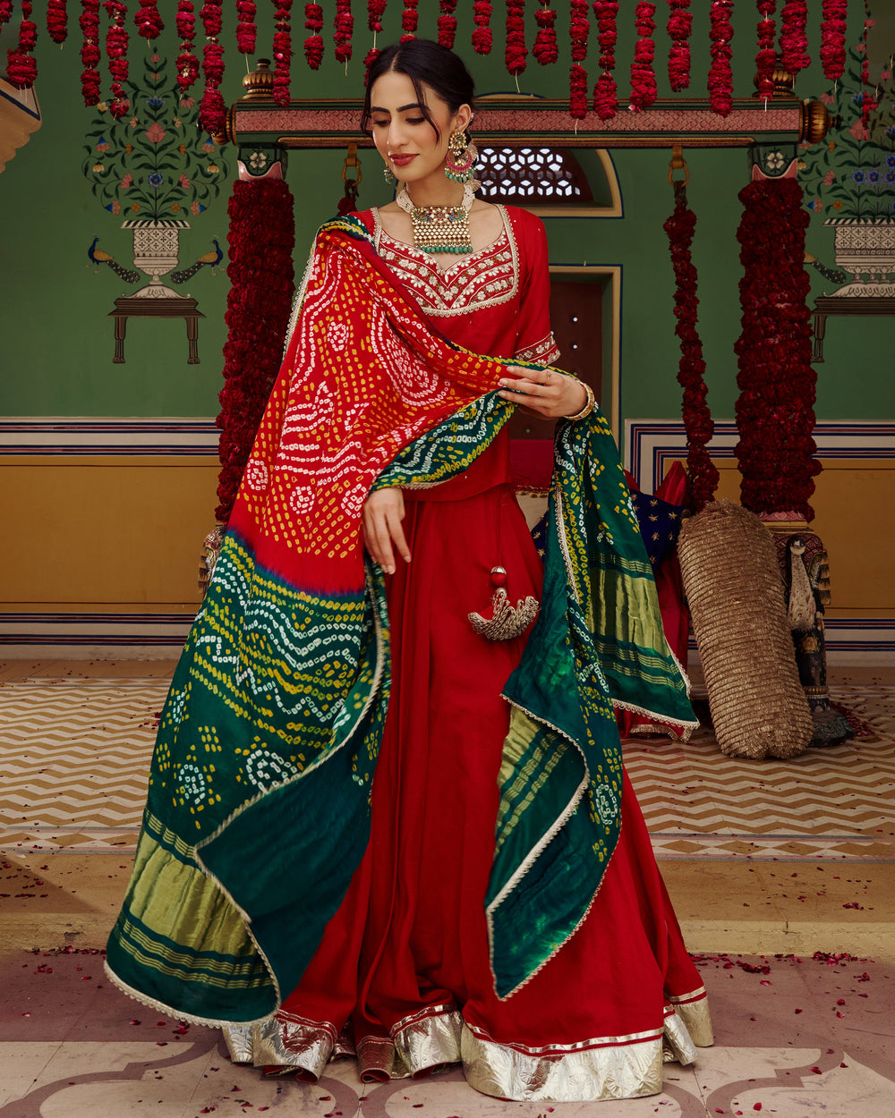 Anuroop Red Embroidered Chanderi Lehenga Set