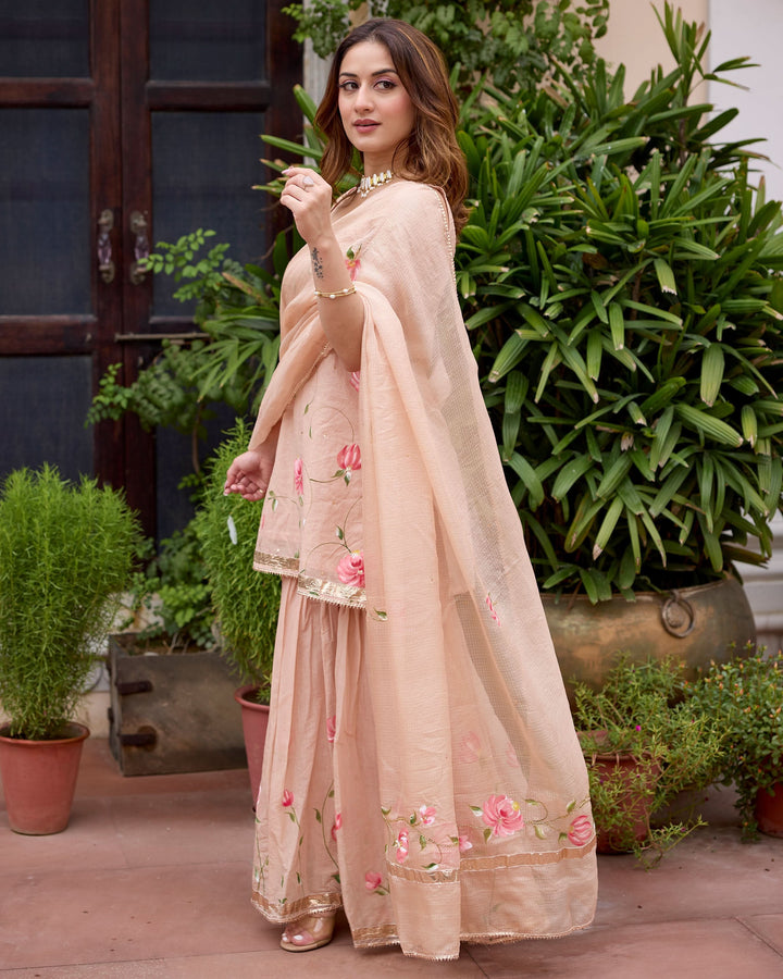 Palash Tan Handpainted Chanderi Sharara Set