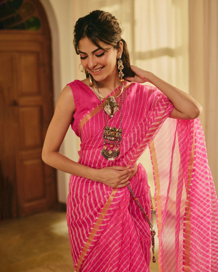 Fiesta Pink Doria Leheriya Saree