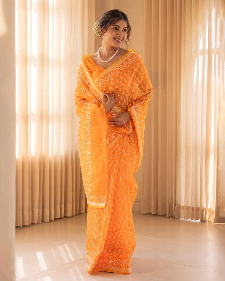 Kuru Mustard Doria Printed Saree