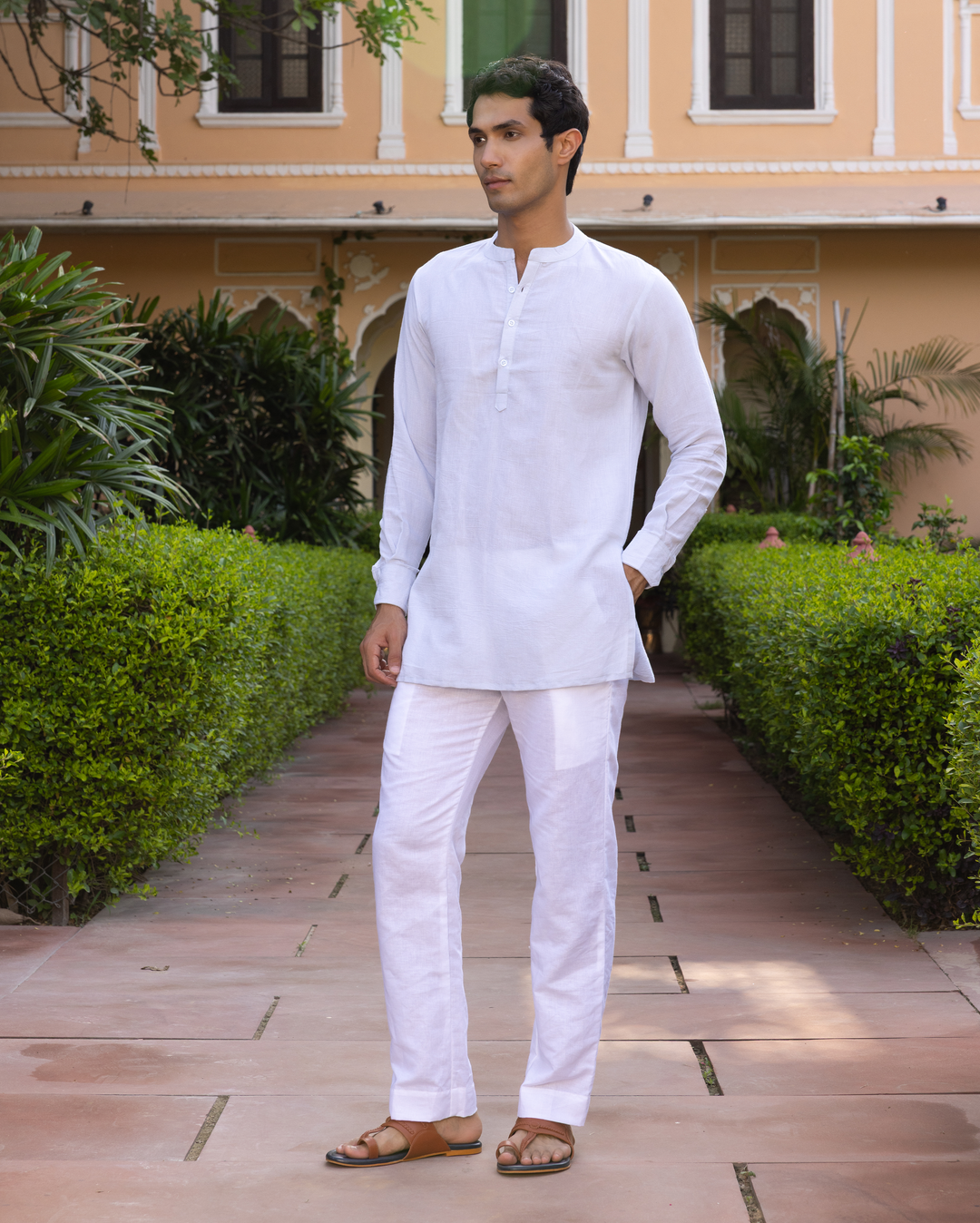 Yudhveer Pastel Blue Solid Cotton Flex Kurta