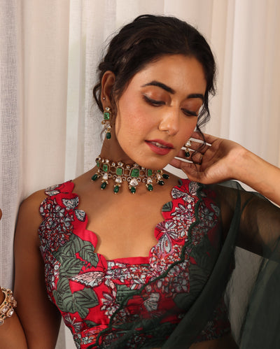 Riddhi Red Printed Chanderi Blouse