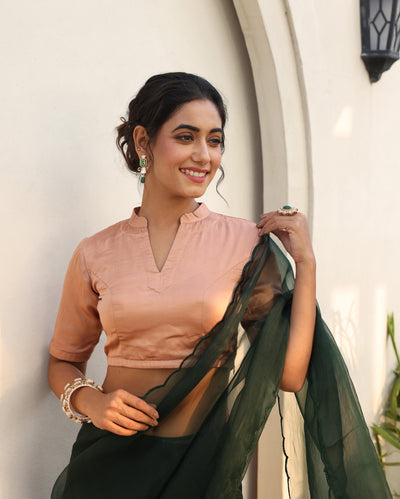 Sharvya Nude Brown Satin Blouse