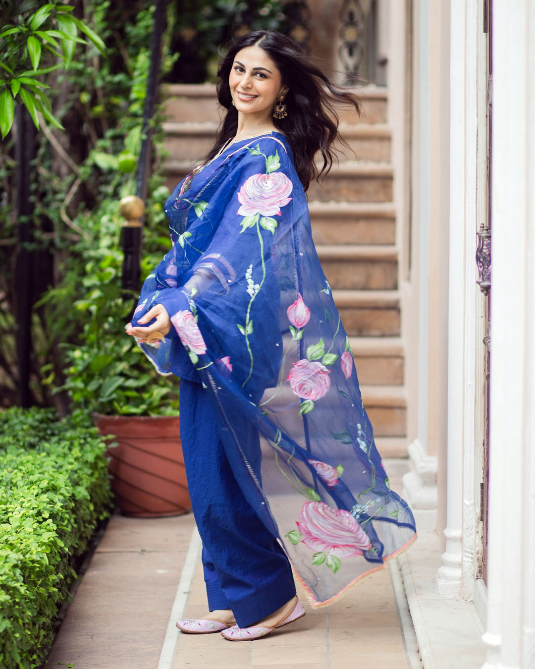 Padma Blue Handepainted Chanderi Suit Set