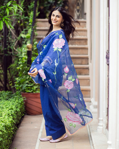Padma Blue Handepainted Chanderi Suit Set