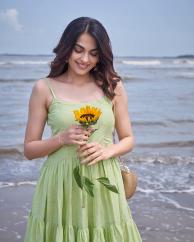 Aviary Green Solid Cotton Dress